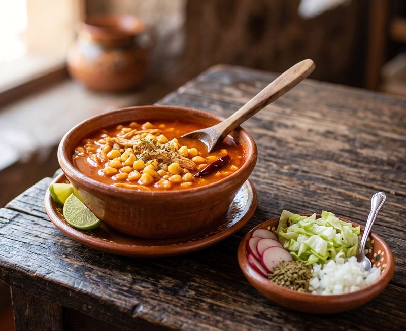 Pozole rojo con pollo