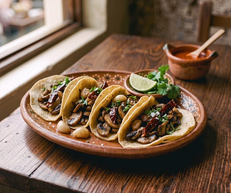Tacos de champiñones al ajillo